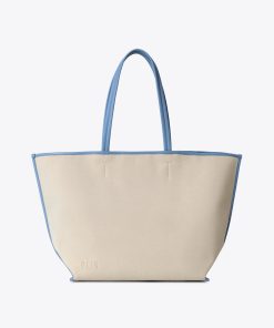 The Canvas and Leather Tote in Dusty Blue